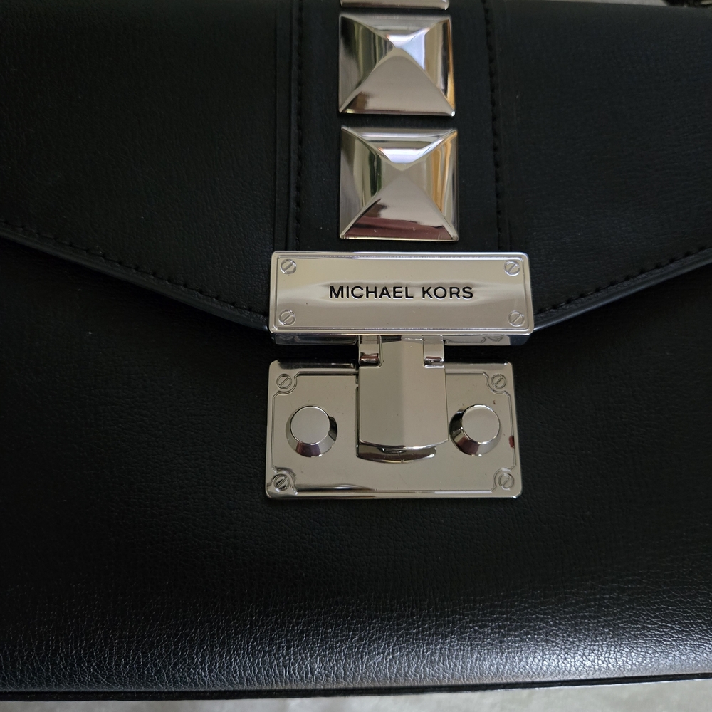 Michael Kors Black Crossbody Bag with Silver Accents